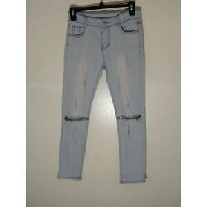 Fredd Marshall Girls distressed 12 Light Wash Skinny Pants Inseam 24” Cotton P3